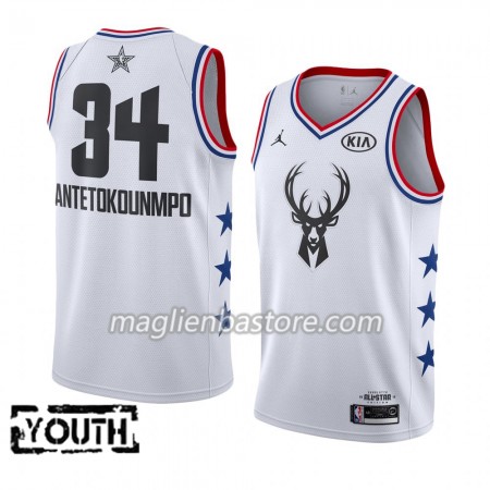 Maglia Milwaukee Bucks Giannis Antetokounmpo 34 2019 All-Star Jordan Brand Bianco Swingman - Bambino